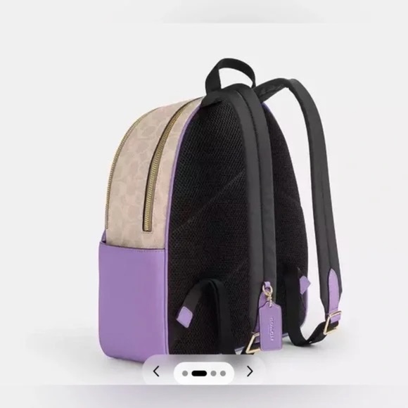 Coach Court Backpack In Signature Canvas Pebble Leather Sand/Iris - Picture 3 of 6